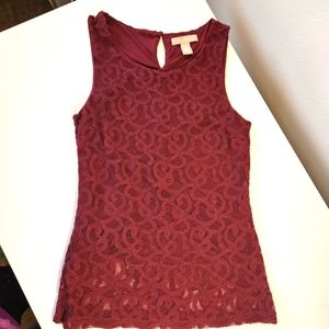 Banana Republic Maroon Lace Lined Sleeveless Top Size XS